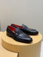 Ferragamo Black Pebbled Leather Grosgrain Men Formal Slip-On Loafers - Image 9
