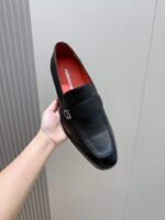 Ferragamo Black Pebbled Leather Grosgrain Men Formal Slip-On Loafers - Image 8