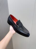 Ferragamo Black Pebbled Leather Grosgrain Men Formal Slip-On Loafers - Image 7