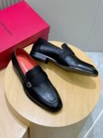 Ferragamo Black Pebbled Leather Grosgrain Men Formal Slip-On Loafers - Image 4