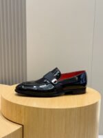 Ferragamo Black Patent Leather Grosgrain Strap Men Formal Wedding Loafers - Image 2