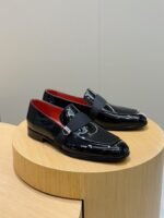 Ferragamo Black Patent Leather Grosgrain Strap Men Formal Wedding Loafers - Image 9