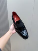 Ferragamo Black Patent Leather Grosgrain Strap Men Formal Wedding Loafers - Image 8