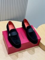 Ferragamo Black Velvet Suede Grosgrain Strap Men Formal Wedding Loafers