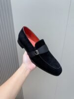 Ferragamo Black Velvet Suede Grosgrain Strap Men Formal Wedding Loafers - Image 6