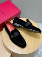 Ferragamo Black Velvet Suede Grosgrain Strap Men Formal Wedding Loafers - Image 4