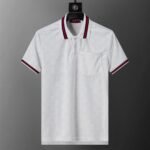 Gucci White Jacquard Striped Collar Men Casual Short Sleeve Polo Shirt