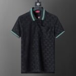 Gucci Black GG Jacquard Striped Collar Men's Polo Shirt