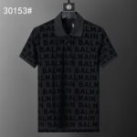 Balmain Black Full Print Letter Logo Men Casual Short Sleeve Polo Shirt