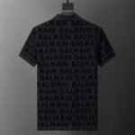 Balmain Black Full Print Letter Logo Men Casual Short Sleeve Polo Shirt - Image 2