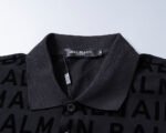 Balmain Black Full Print Letter Logo Men Casual Short Sleeve Polo Shirt - Image 8