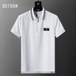 Balmian White Jacquard Striped Zip Collar Men Casual Short Sleeve Polo Shirt