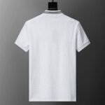 Balmian White Jacquard Striped Zip Collar Men Casual Short Sleeve Polo Shirt - Image 2