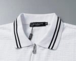Balmian White Jacquard Striped Zip Collar Men Casual Short Sleeve Polo Shirt - Image 9