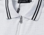Balmian White Jacquard Striped Zip Collar Men Casual Short Sleeve Polo Shirt - Image 8