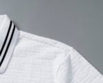 Balmian White Jacquard Striped Zip Collar Men Casual Short Sleeve Polo Shirt - Image 7