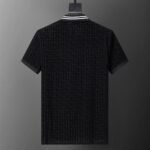 Balmian Black Jacquard Striped Zip Collar Men Casual Short Sleeve Polo Shirt - Image 2