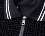 Balmian Black Jacquard Striped Zip Collar Men Casual Short Sleeve Polo Shirt - Image 8