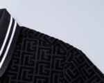Balmian Black Jacquard Striped Zip Collar Men Casual Short Sleeve Polo Shirt - Image 7