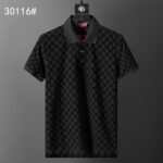 Gucci Black Jacquard Monogram Pattern Men Casual Short Sleeve Polo Shirt