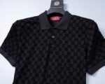 Gucci Black Jacquard Monogram Pattern Men Casual Short Sleeve Polo Shirt - Image 9