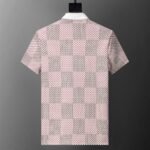 Louis Vuitton Pink Check Polka Dot Contrast Collar Men Casual Short Sleeve Polo Shirt - Image 2