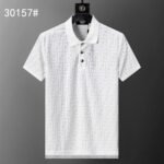 Fendi White Geometric Monogram Jacquard Men Casual Short Sleeve Polo Shirt