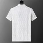 Fendi White Geometric Monogram Jacquard Men Casual Short Sleeve Polo Shirt - Image 2