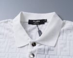 Fendi White Geometric Monogram Jacquard Men Casual Short Sleeve Polo Shirt - Image 8
