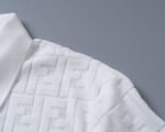 Fendi White Geometric Monogram Jacquard Men Casual Short Sleeve Polo Shirt - Image 7