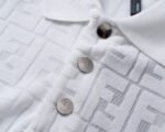 Fendi White Geometric Monogram Jacquard Men Casual Short Sleeve Polo Shirt - Image 6