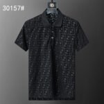 Fendi Black Geometric Monogram Jacquard Men Casual Short Sleeve Polo Shirt
