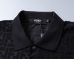 Fendi Black Geometric Monogram Jacquard Men Casual Short Sleeve Polo Shirt - Image 8