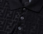 Fendi Black Geometric Monogram Jacquard Men Casual Short Sleeve Polo Shirt - Image 6