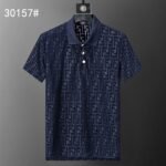Fendi Navy Geometric Monogram Jacquard Men Casual Short Sleeve Polo Shirt