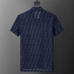 Fendi Navy Geometric Monogram Jacquard Men Casual Short Sleeve Polo Shirt - Image 2