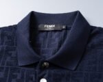 Fendi Navy Geometric Monogram Jacquard Men Casual Short Sleeve Polo Shirt - Image 6