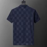 Louis Vuitton Navy Check Polka Dot Contrast Collar Men Casual Short Sleeve Polo Shirt - Image 2