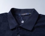 Louis Vuitton Navy Check Polka Dot Contrast Collar Men Casual Short Sleeve Polo Shirt - Image 8