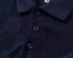 Louis Vuitton Navy Check Polka Dot Contrast Collar Men Casual Short Sleeve Polo Shirt - Image 6