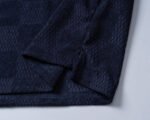 Louis Vuitton Navy Check Polka Dot Contrast Collar Men Casual Short Sleeve Polo Shirt - Image 4
