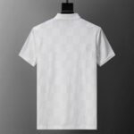Louis Vuitton White Check Polka Dot Contrast Collar Men Casual Short Sleeve Polo Shirt - Image 2