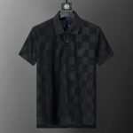 Louis Vuitton Black Check Polka Dot Contrast Collar Men Casual Short Sleeve Polo Shirt