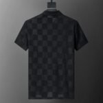 Louis Vuitton Black Check Polka Dot Contrast Collar Men Casual Short Sleeve Polo Shirt - Image 2