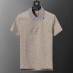 Louis Vuitton Grey Contrast Color Monogram Print Men Casual Short Sleeve Polo Shirt