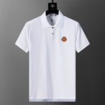 Moncler White Patch Decor Solid Color Men Casual Short Sleeve Polo Shirt