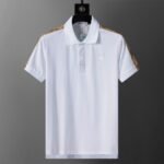 Buberry White Plaid Splice Shoulder Embroidered Logo Men Casual Short Sleeve Polo Shirt