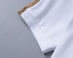 Buberry White Plaid Splice Shoulder Embroidered Logo Men Casual Short Sleeve Polo Shirt - Image 6
