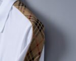 Buberry White Plaid Splice Shoulder Embroidered Logo Men Casual Short Sleeve Polo Shirt - Image 5