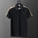 Buberry Black Plaid Splice Shoulder Embroidered Logo Men Casual Short Sleeve Polo Shirt